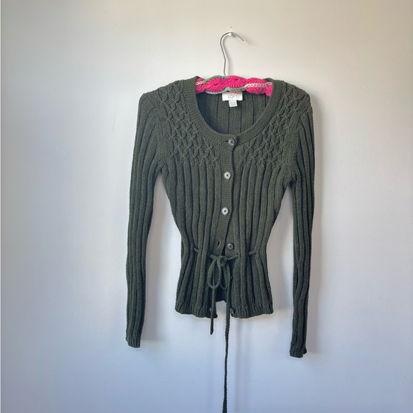 Olive Green Knit Cardigan Sweater - Picture 1 of 4